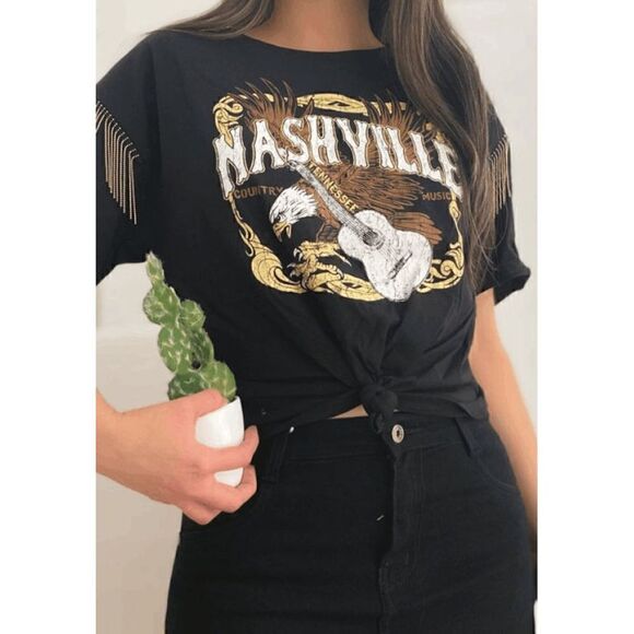 🦅🎸 Nashville Country Music Cowgirl Fringe Tie Concert T-shirt Tee Top M NWT - Picture 11 of 12